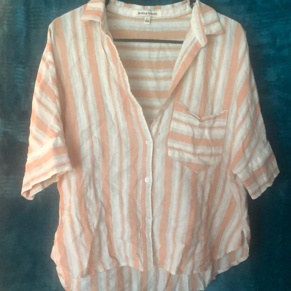 Light Weight Cropped Button-Up